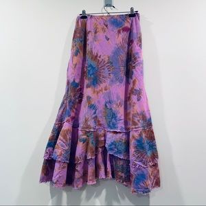 Watercolor Floral Linen Maxi Skirt - Medium